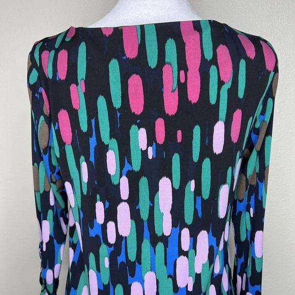 Tibi Black Abstract Colorful Strokes 3/4 Sleeve Stretchy Sheath Mini Dress XS - Picture 7 of 12